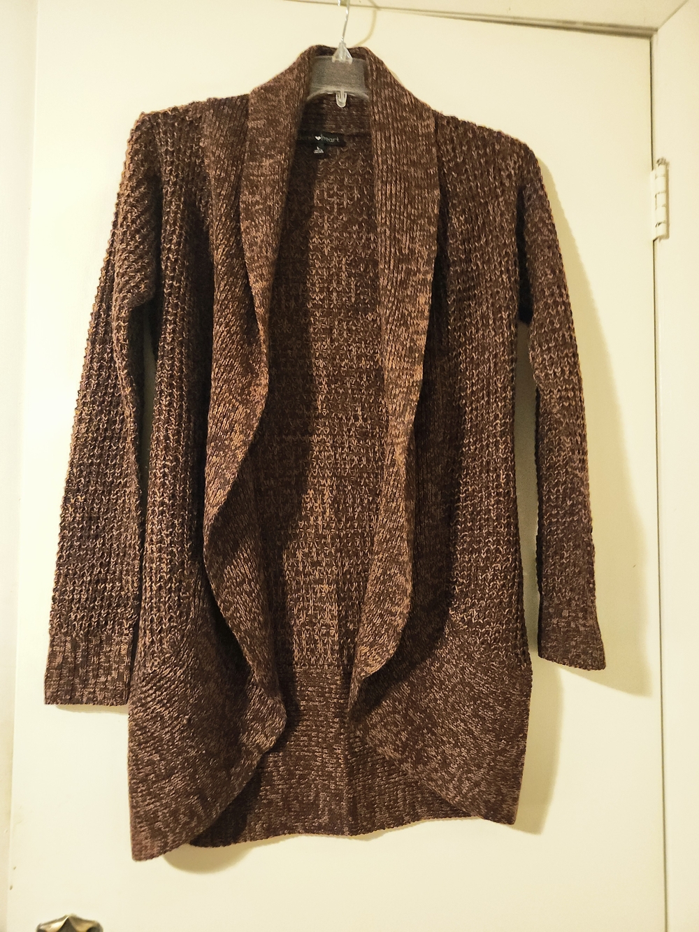 Derek Heart Women's Boho Marled Brown Cottagecore Open-Front Cardigan L